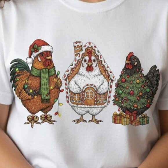 Christmas Chicken Graphics Shirt, Funny Holiday Hen Tee - Picture 2 of 4